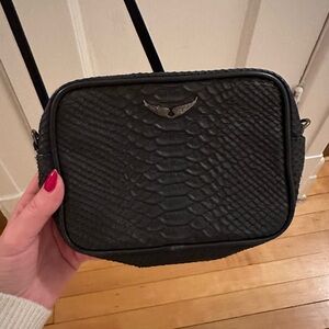 Zadig et voltaire small over the shoulder cross-body bag, black snakeskin